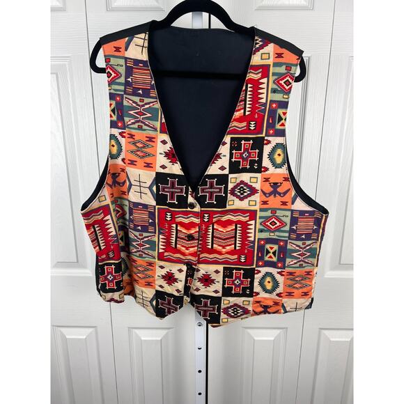 Vintage Handmade Southwest Aztec Print Vest Rodeo Cowgirl Bohemian XL / 1X - Picture 2 of 9